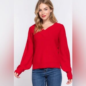 Vibrant Red V-Neck Sweater